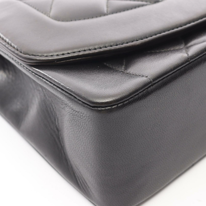 香奈兒 (CHANEL) 絎縫 Diana 翻蓋鏈條單肩背包,羊皮材質,黑色,二手,女士款,金色五金-10