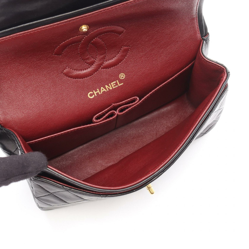 香奈兒 (CHANEL) Matelasse W 翻蓋鏈條單肩背包，羊皮材質，黑色，二手，金色五金，CC-2