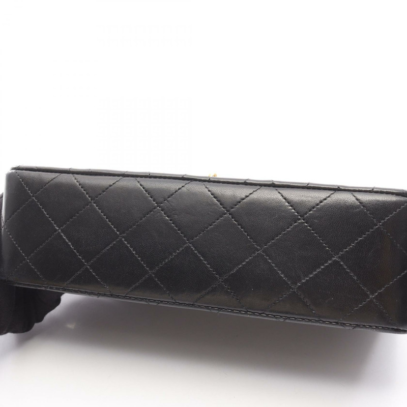 香奈兒 (CHANEL) Matelasse W 翻蓋鏈條單肩背包，羊皮材質，黑色，二手，金色五金，CC-9