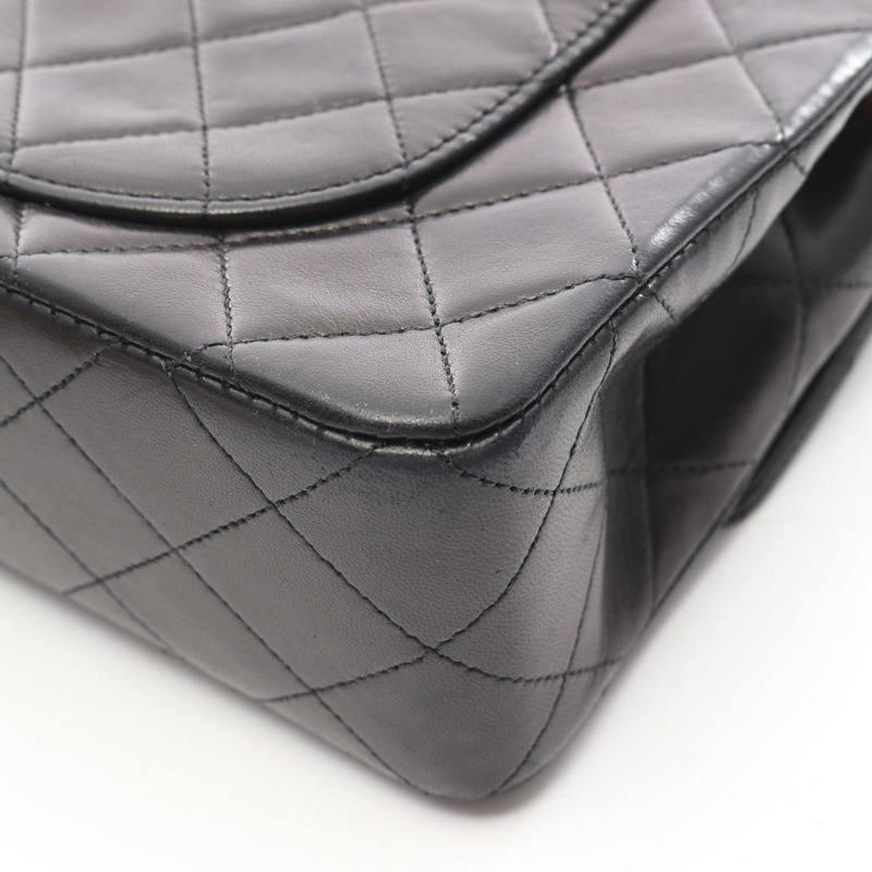 香奈兒 (CHANEL) Matelasse W 翻蓋鏈條單肩背包，羊皮材質，黑色，二手，金色五金，CC-12