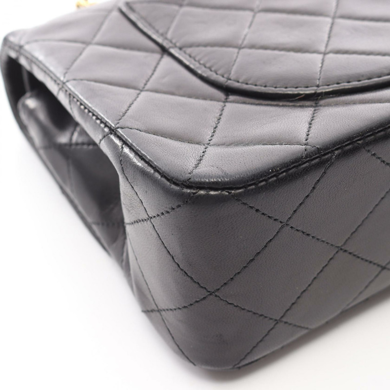 香奈兒 (CHANEL) Matelasse W 翻蓋鏈條單肩背包，羊皮材質，黑色，二手，金色五金，CC-13