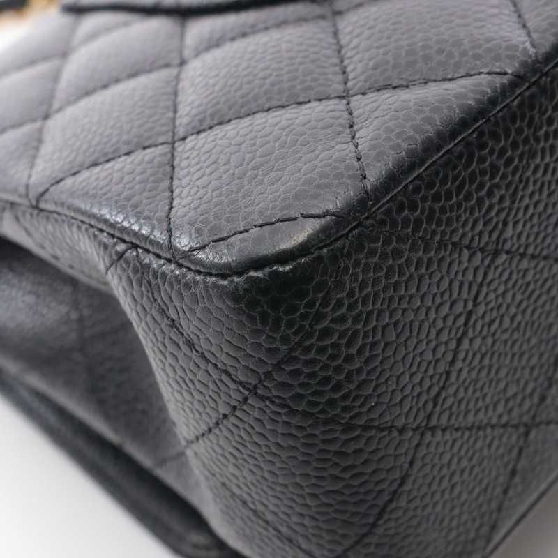 香奈兒 (CHANEL) Matelasse W 翻蓋鏈條單肩背包，粒面小牛皮，黑色，二手，金色五金-5