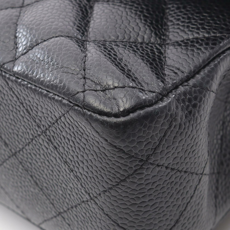 香奈兒 (CHANEL) Matelasse W 翻蓋鏈條單肩背包，粒面小牛皮，黑色，二手，金色五金-6