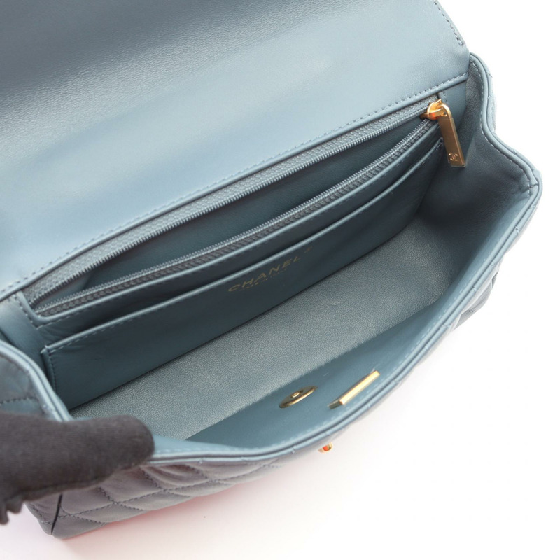 香奈兒 (CHANEL) 絎縫手柄鏈條肩背包，羊皮材質，綠色，二手，金色五金，女士款-2