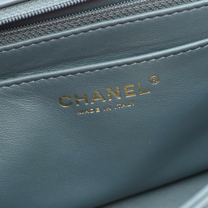 香奈兒 (CHANEL) 絎縫手柄鏈條肩背包，羊皮材質，綠色，二手，金色五金，女士款-3