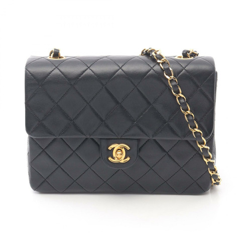 香奈兒 (CHANEL) 迷你絎縫 20 鏈條肩背包，羊皮材質，黑色，二手，金色五金 CC