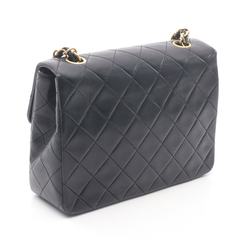 香奈兒 (CHANEL) 迷你絎縫 20 鏈條肩背包，羊皮材質，黑色，二手，金色五金 CC-1