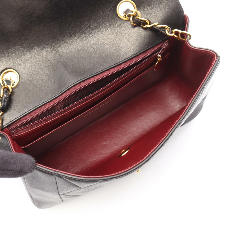 香奈兒 (CHANEL) 絎縫 Diana 翻蓋鏈條單肩背包，羊皮材質，黑色，二手，金色五金-2