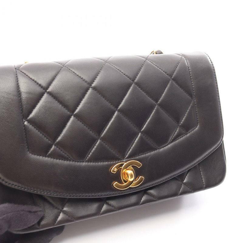 香奈兒 (CHANEL) 絎縫 Diana 翻蓋鏈條單肩背包，羊皮材質，黑色，二手，金色五金-6