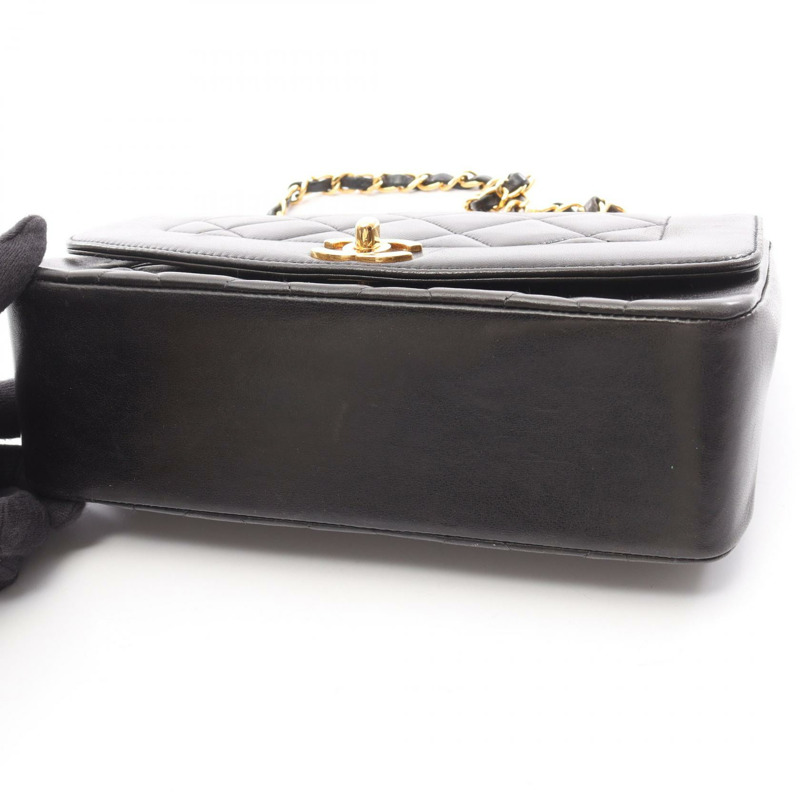 香奈兒 (CHANEL) 絎縫 Diana 翻蓋鏈條單肩背包，羊皮材質，黑色，二手，金色五金-7