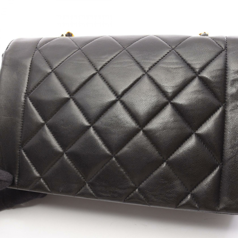 香奈兒 (CHANEL) 絎縫 Diana 翻蓋鏈條單肩背包，羊皮材質，黑色，二手，金色五金-12