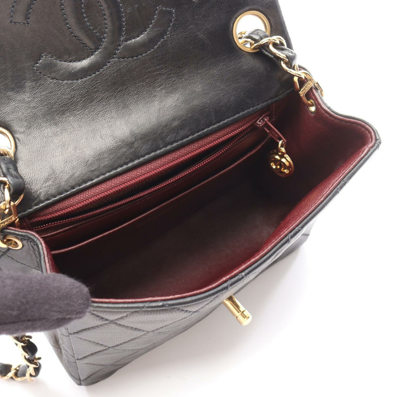 香奈兒迷你絎縫鏈條單肩包,羊皮材質,黑色,二手,女士款,金色五金-2