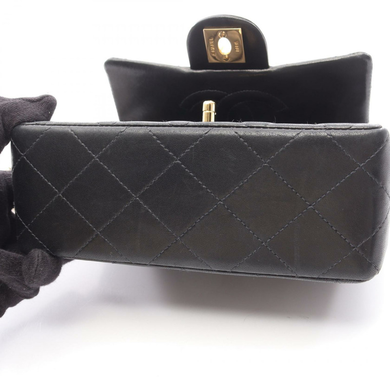 香奈兒迷你絎縫鏈條單肩包,羊皮材質,黑色,二手,女士款,金色五金-8