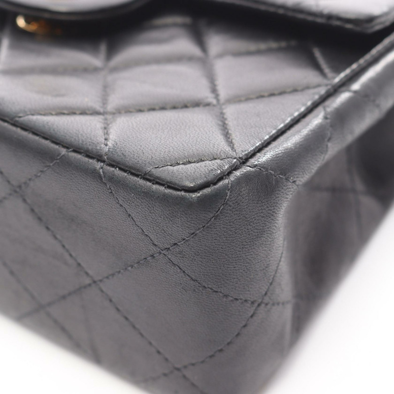 香奈兒迷你絎縫鏈條單肩包,羊皮材質,黑色,二手,女士款,金色五金-9