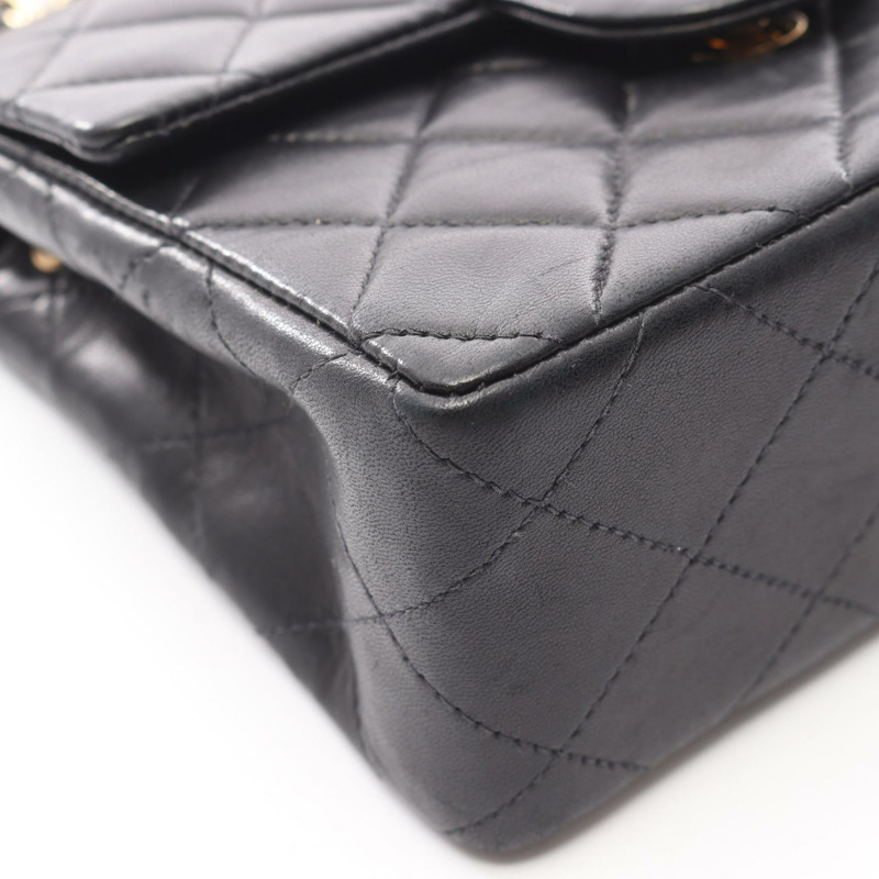 香奈兒迷你絎縫鏈條單肩包,羊皮材質,黑色,二手,女士款,金色五金-10