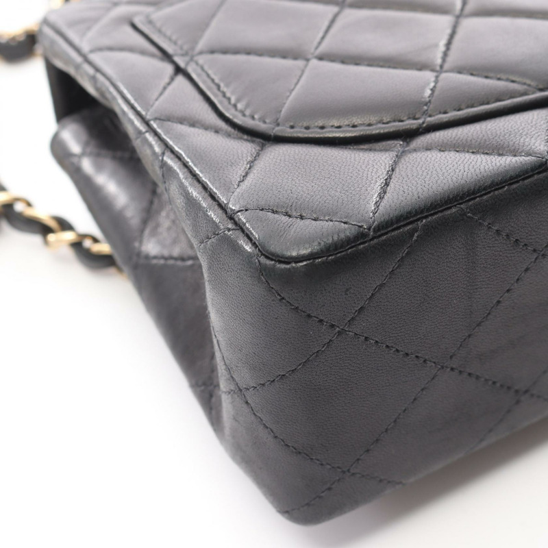 香奈兒迷你絎縫鏈條單肩包,羊皮材質,黑色,二手,女士款,金色五金-12