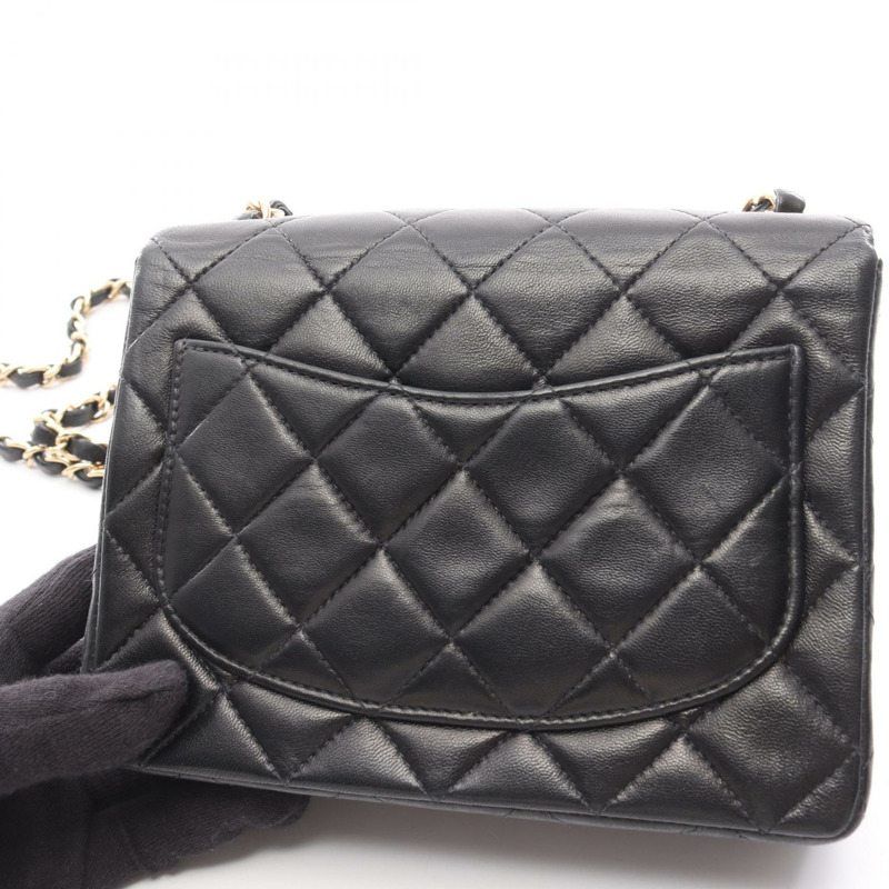 香奈兒迷你絎縫鏈條單肩包,羊皮材質,黑色,二手,女士款,金色五金-14