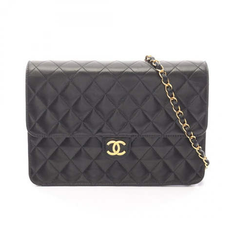 香奈兒 (CHANEL) 絎縫鏈條單肩包，羊皮材質，黑色，二手，女士款，金色五金