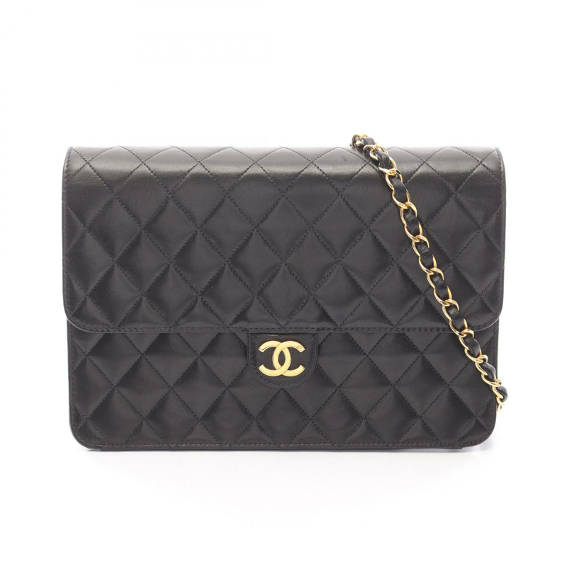香奈兒 (CHANEL) 絎縫鏈條單肩包,羊皮材質,黑色,二手,女士款,金色五金-0