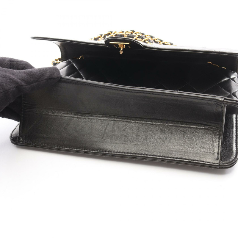 香奈兒 (CHANEL) 絎縫鏈條單肩包,羊皮材質,黑色,二手,女士款,金色五金-7