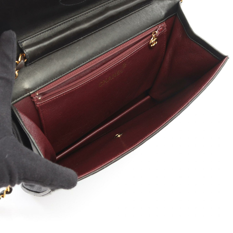 香奈兒 (CHANEL) 絎縫單肩包，羊皮材質，黑色，二手，女士，金色五金配件，CC-2