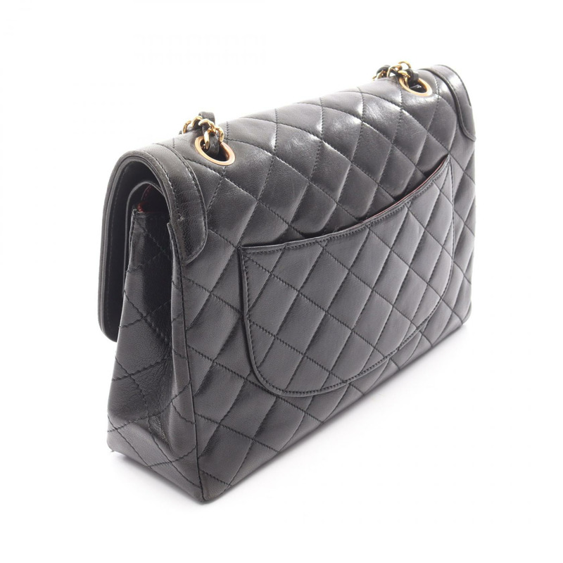 香奈兒 (CHANEL) Matelasse W 翻蓋鏈條單肩背包,羊皮材質,黑色,二手,金色五金,CC-1