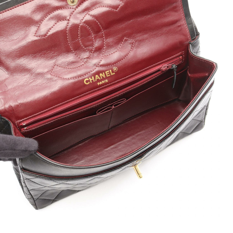 香奈兒 (CHANEL) Matelasse W 翻蓋鏈條單肩背包,羊皮材質,黑色,二手,金色五金,CC-2