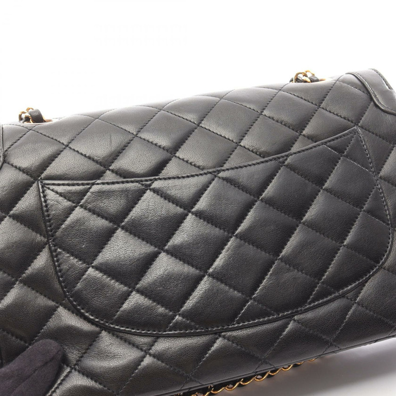 香奈兒 (CHANEL) Matelasse W 翻蓋鏈條單肩背包,羊皮材質,黑色,二手,金色五金,CC-8