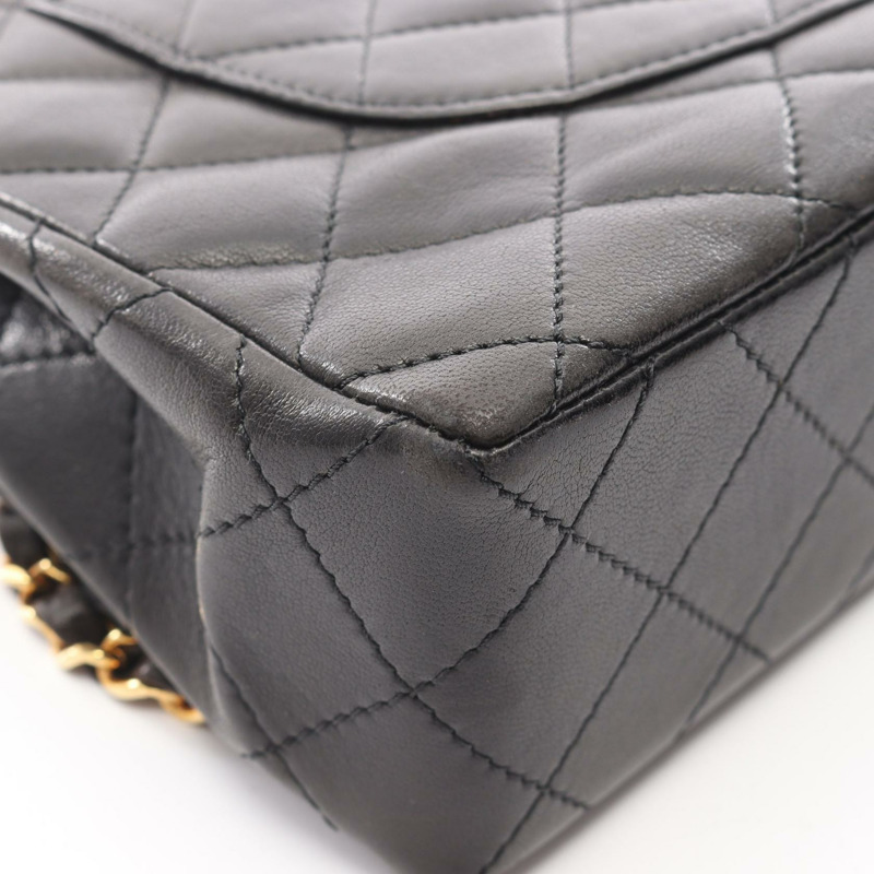 香奈兒 (CHANEL) Matelasse W 翻蓋鏈條單肩背包,羊皮材質,黑色,二手,金色五金,CC-9