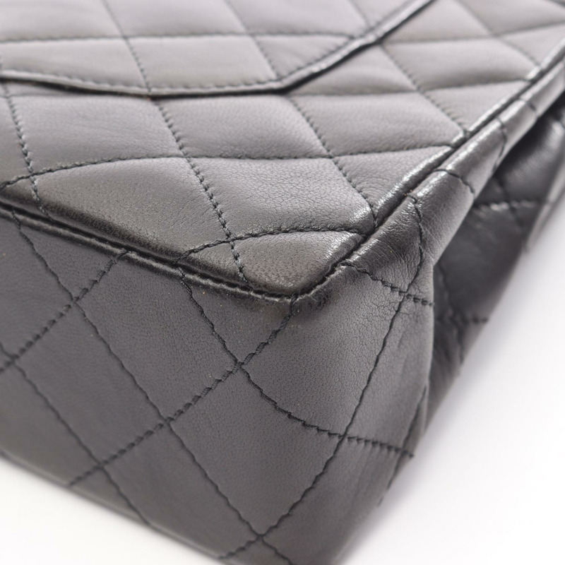 香奈兒 (CHANEL) Matelasse W 翻蓋鏈條單肩背包,羊皮材質,黑色,二手,金色五金,CC-10