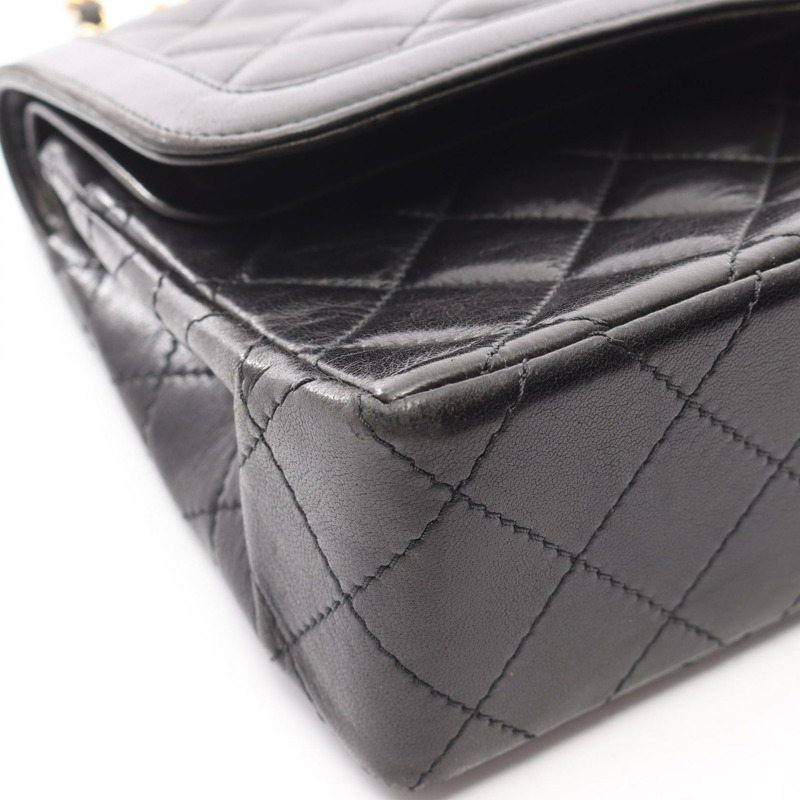 香奈兒 (CHANEL) Matelasse W 翻蓋鏈條單肩背包,羊皮材質,黑色,二手,金色五金,CC-12
