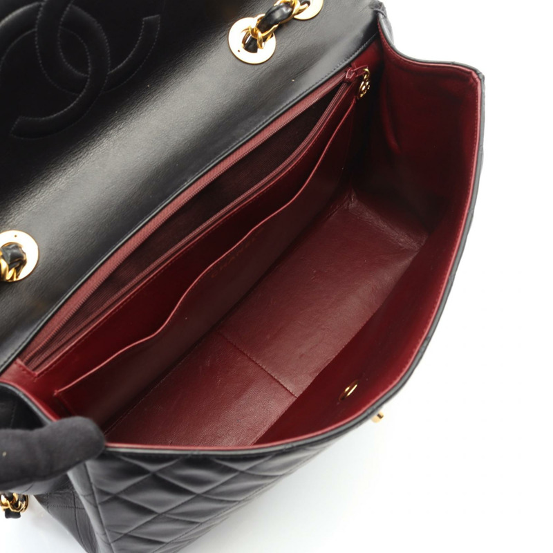 香奈兒 Big Matelasse34 鏈條肩背包，羊皮材質，黑色，二手，金色五金，CC-2