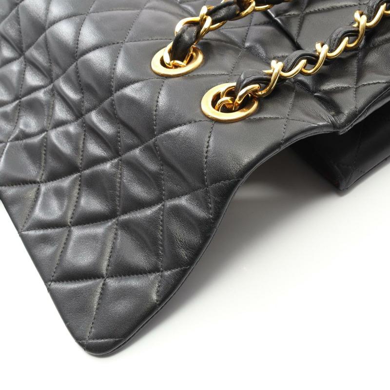 香奈兒 Big Matelasse34 鏈條肩背包，羊皮材質，黑色，二手，金色五金，CC-9