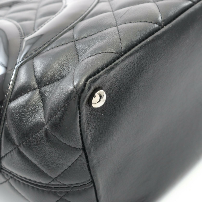 香奈兒 Cambon 系列中型單肩托特包,黑色漆皮,二手女款,附五金配件-8