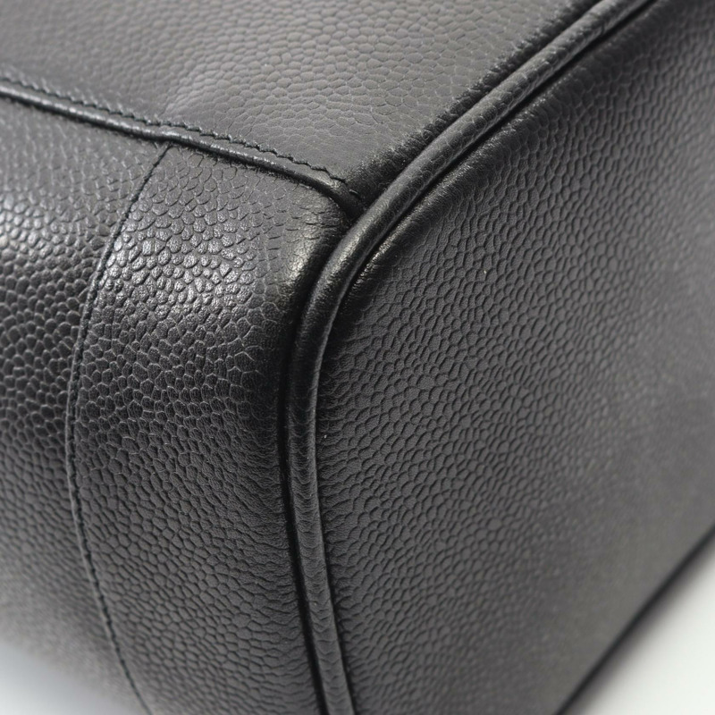 香奈兒 COCO 標誌化妝包,粒面小牛皮,黑色,二手,女士,金色五金 CC-6