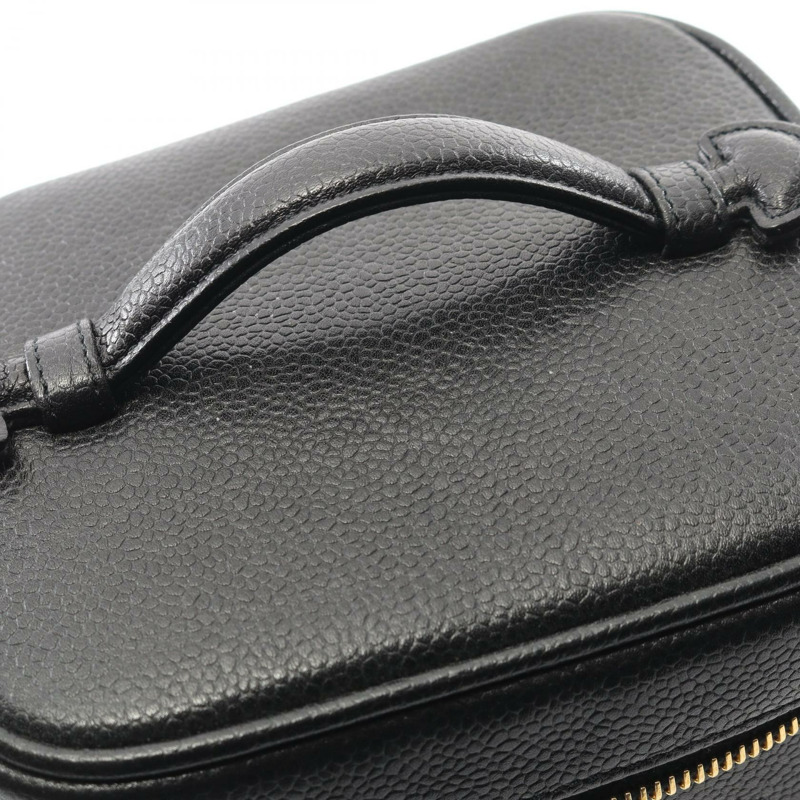 香奈兒 COCO 標誌化妝包,粒面小牛皮,黑色,二手,女士,金色五金 CC-7