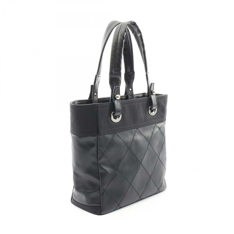 香奈兒 (CHANEL) Paris Biarritz PM 手提包,PVC塗層帆布皮革,黑色,二手,女士款,帶五金配件-1