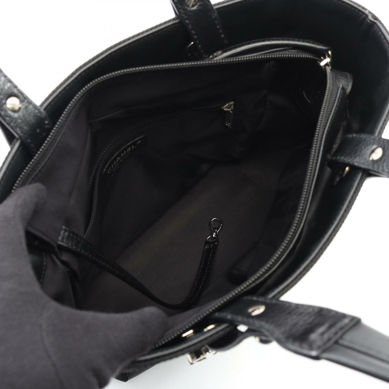 香奈兒 (CHANEL) Paris Biarritz PM 手提包,PVC塗層帆布皮革,黑色,二手,女士款,帶五金配件-2