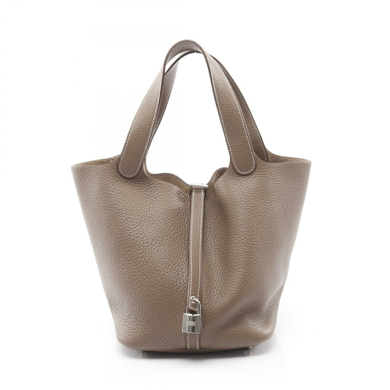 愛馬仕 Picotin Lock MM 手提包，Clemence 皮革，米色/灰褐色，二手-0