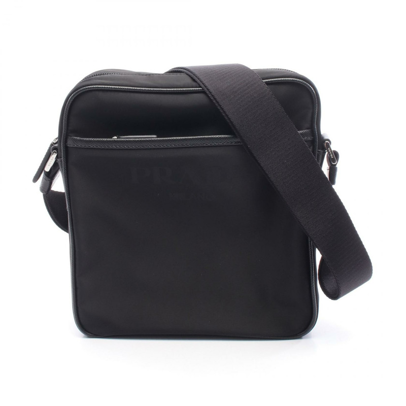 PRADA 男士肩斜背包 2VH143 尼龍皮革 黑色 二手-0