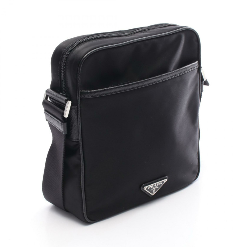 PRADA 男士肩斜背包 2VH143 尼龍皮革 黑色 二手-1