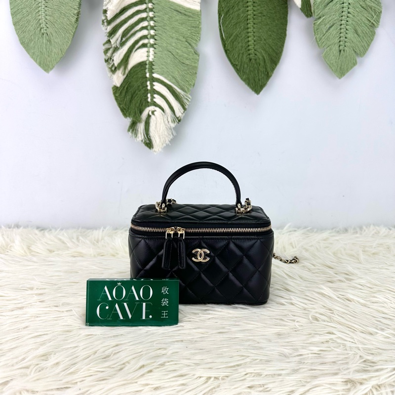 閑置品🌟CHANEL Handle 黑金羊皮長盒子 晶片款 2023年-0