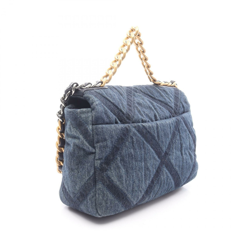 香奈兒 19 dix-neuf Matelasse 鏈條肩背包 AS1161 牛仔布海軍藍 二手 女士-1