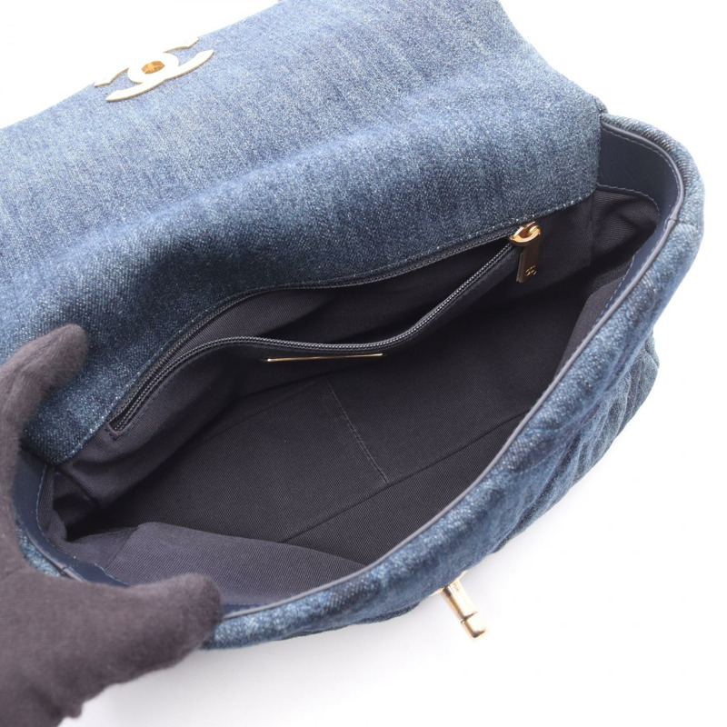 香奈兒 19 dix-neuf Matelasse 鏈條肩背包 AS1161 牛仔布海軍藍 二手 女士-2