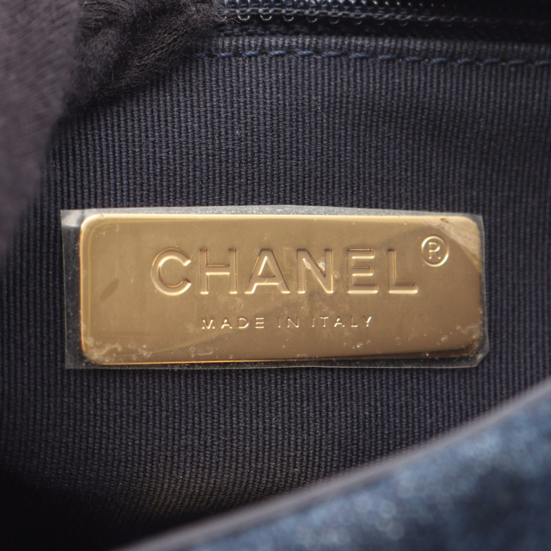 香奈兒 19 dix-neuf Matelasse 鏈條肩背包 AS1161 牛仔布海軍藍 二手 女士-3