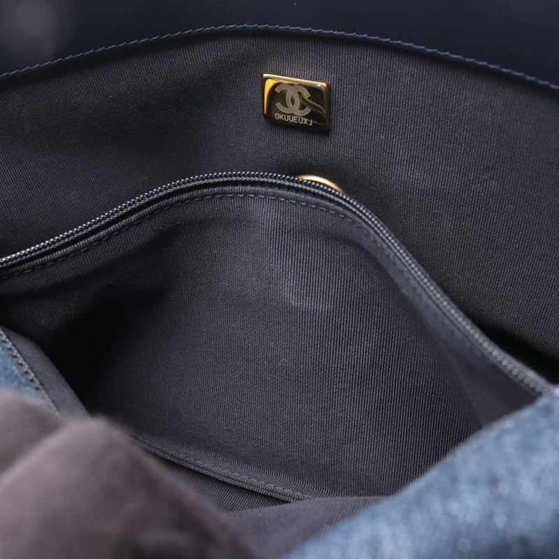 香奈兒 19 dix-neuf Matelasse 鏈條肩背包 AS1161 牛仔布海軍藍 二手 女士-7
