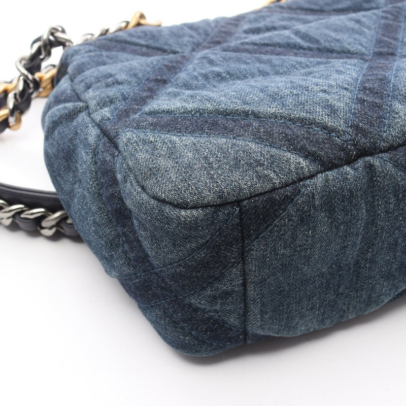 香奈兒 19 dix-neuf Matelasse 鏈條肩背包 AS1161 牛仔布海軍藍 二手 女士-8