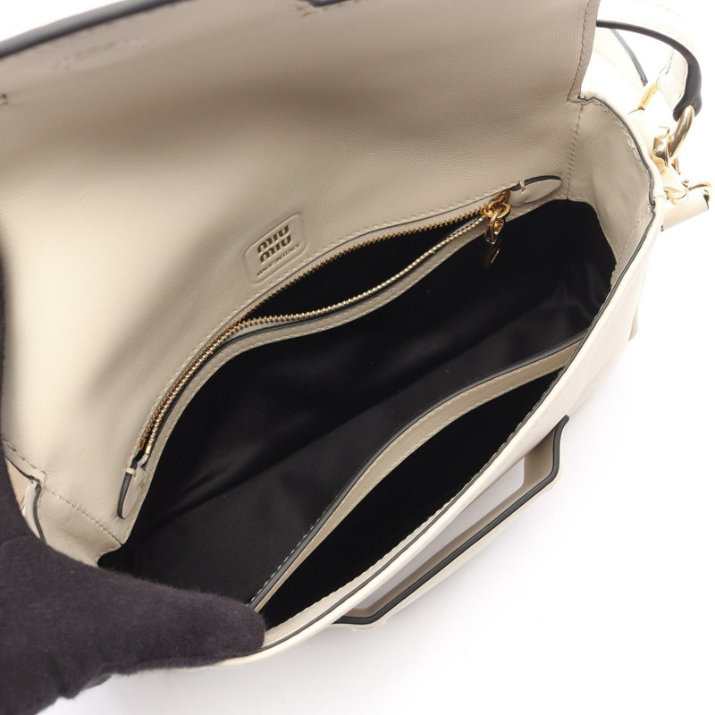 Miu Miu CRM 精紡小牛皮 Penny 肩斜背包 5BD270 米色 二手-2