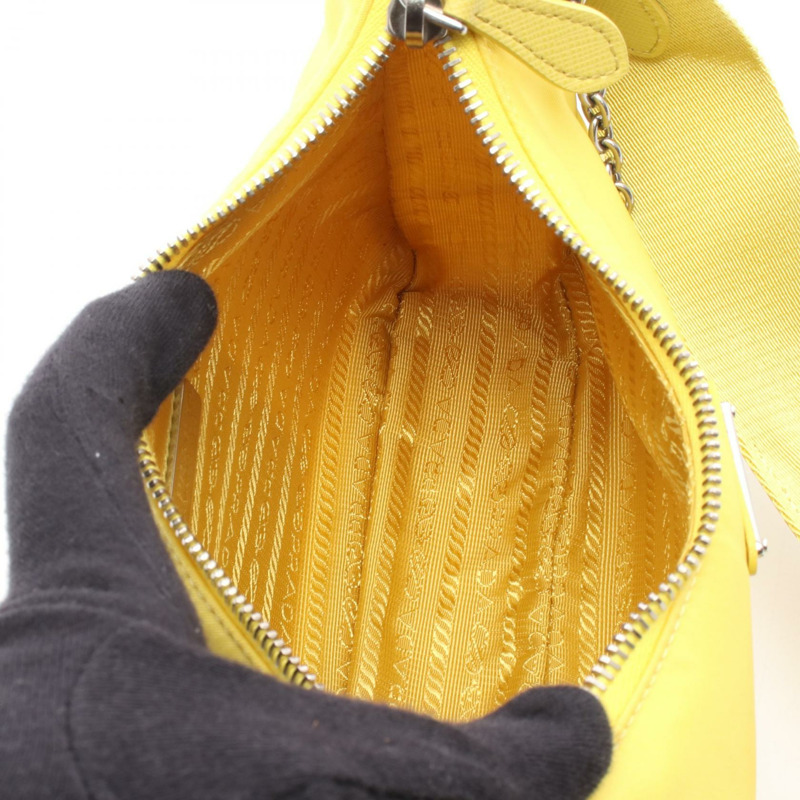 PRADA 2005 復刻版鏈條肩背包 1BH204 尼龍皮革 黃色 二手-2