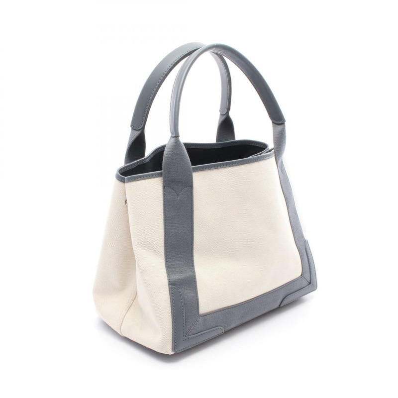 BALENCIAGA 海軍藍 CABAS S 手提包 339933 帆布皮革 米色 灰色 二手 女士-1